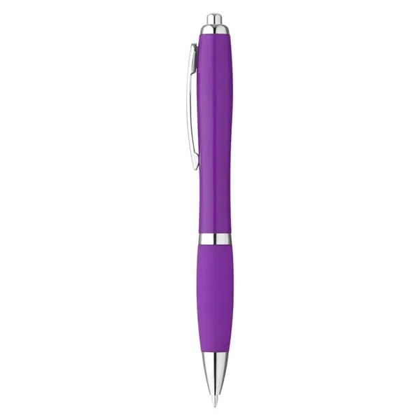 Plunger-action ballpoint pen with bold, curvy, plastic barrel, shiny chrome accents,... from ASI 88060 Snugz/USA Inc / Sweda®