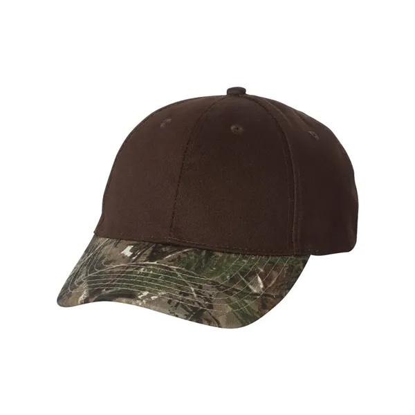 Structured, mid-profile, six-panel solid crown cap with pre-curved camouflage visor, sewn... from ASI 88060 Snugz/USA Inc / Sweda®