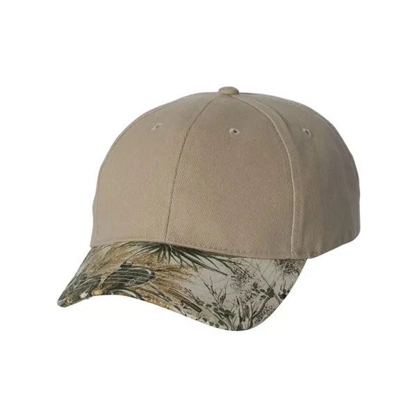 Structured, mid-profile, six-panel solid crown cap with pre-curved camouflage visor, sewn... from ASI 88060 Snugz/USA Inc / Sweda®