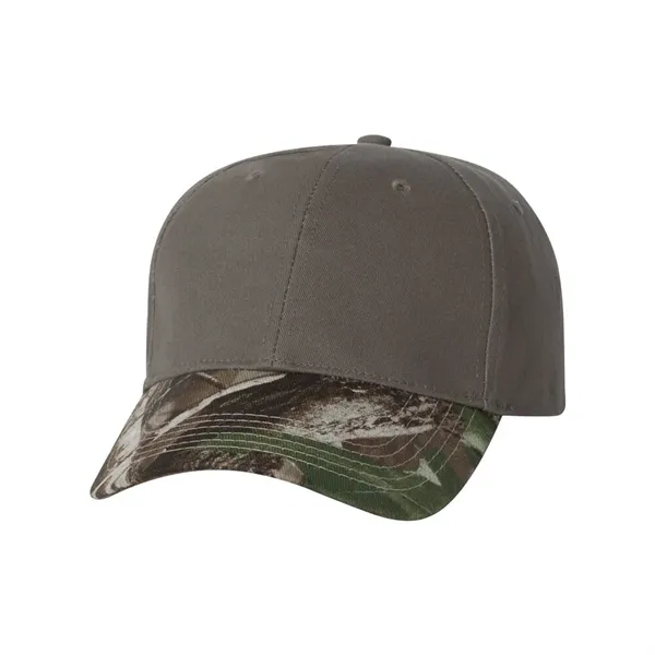 Structured, mid-profile, six-panel solid crown cap with pre-curved camouflage visor, sewn... from ASI 88060 Snugz/USA Inc / Sweda®