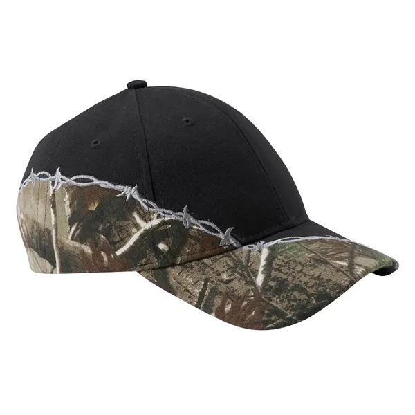 Structured, six-panel, mid-profile cotton twill cap with barbed wire embroidery, pre-curved... from ASI 88060 Snugz/USA Inc / Sweda®