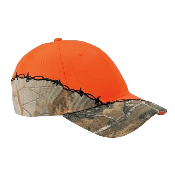 Structured, six-panel, mid-profile cotton twill cap with barbed wire embroidery, pre-curved... from ASI 88060 Snugz/USA Inc / Sweda®