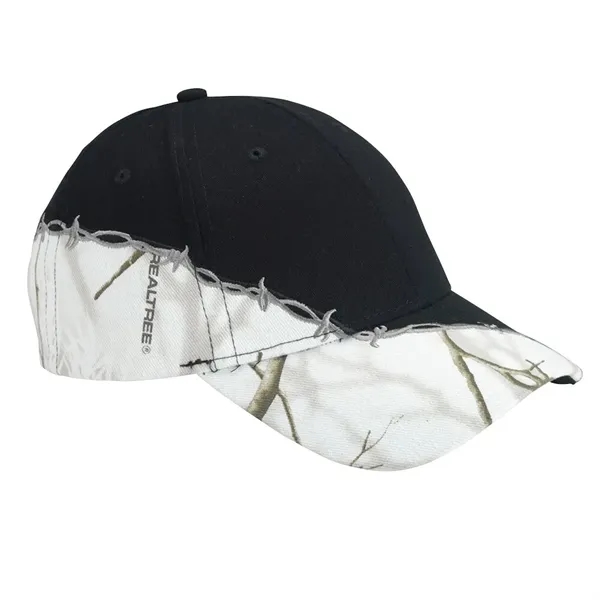 Structured, six-panel, mid-profile cotton twill cap with barbed wire embroidery, pre-curved... from ASI 88060 Snugz/USA Inc / Sweda®