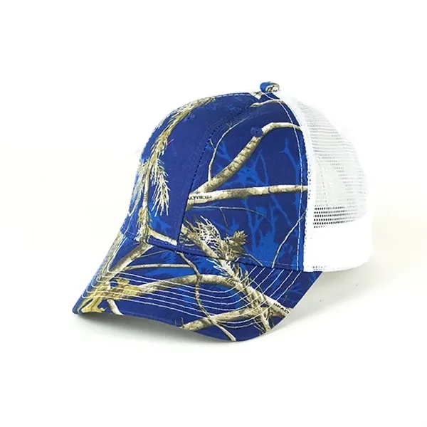 Structured, six-panel camouflage cap with brown mesh side and back panels,... from ASI 88060 Snugz/USA Inc / Sweda®