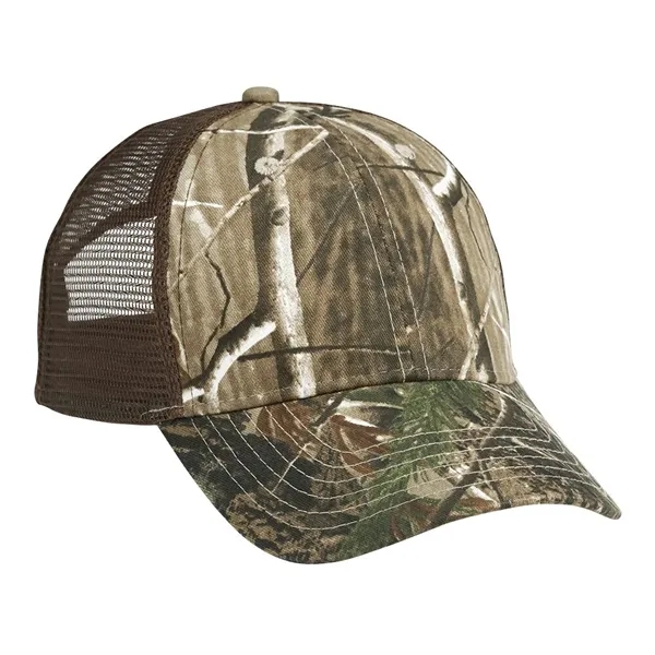 Structured, six-panel camouflage cap with brown mesh side and back panels,... from ASI 88060 Snugz/USA Inc / Sweda®