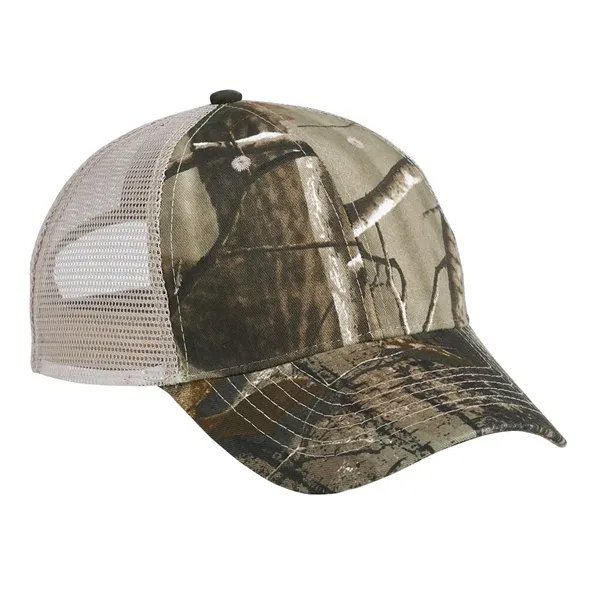 Structured, six-panel camouflage cap with brown mesh side and back panels,... from ASI 88060 Snugz/USA Inc / Sweda®
