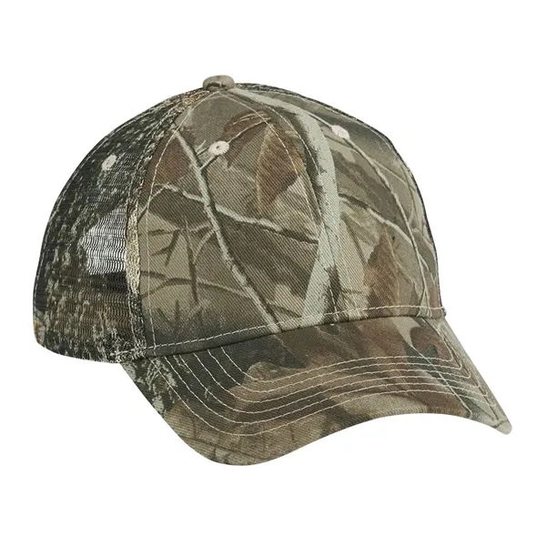 Structured, six-panel camouflage cap with brown mesh side and back panels,... from ASI 88060 Snugz/USA Inc / Sweda®
