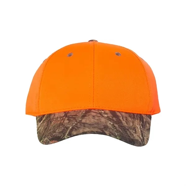 Structured, six-panel, mid-profile cap with pre-curved camouflage visor, brown eyelets and... from ASI 88060 Snugz/USA Inc / Sweda®