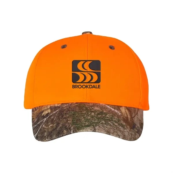 Structured, six-panel, mid-profile cap with pre-curved camouflage visor, brown eyelets and... from ASI 88060 Snugz/USA Inc / Sweda®