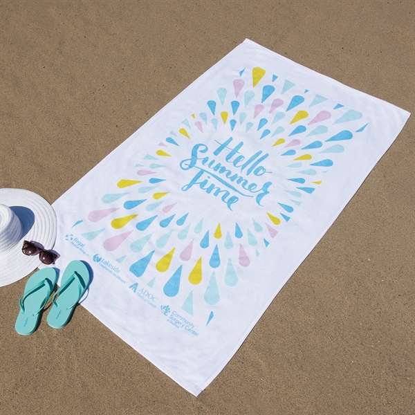White mid-weight beach towel made of 100% cotton terry velour that... from ASI 79750 Pro Towels