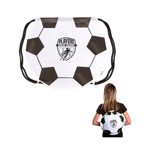 Soccer themed drawstring backpack with adjustable soft black nylon shoulder strap... from ASI 79530 Prime Line