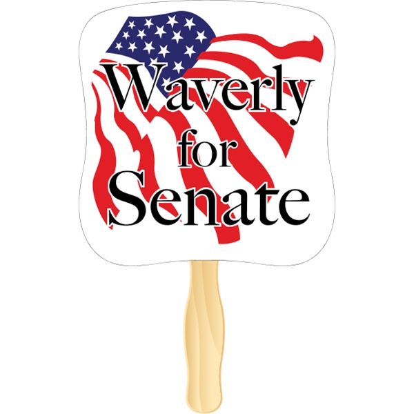 Hourglass shaped rally hand fan, attached to a wooden handle.... from ASI 89910 Stouse, LLC