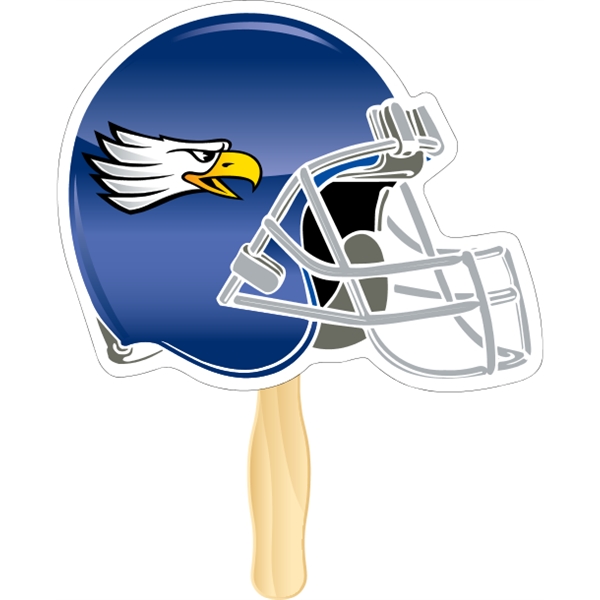 Football helmet shaped rally hand fan, attached to a wooden handle.... from ASI 89910 Stouse, LLC