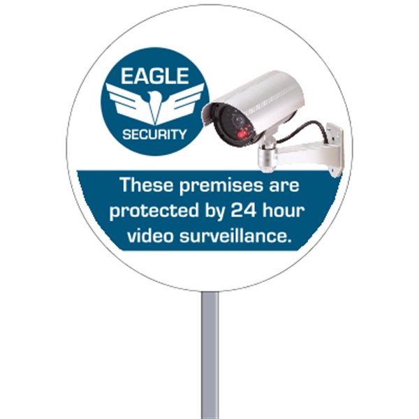 Circle shaped security sign made of .055" white polyethylene; includes 4CP... from ASI 89910 Stouse, LLC