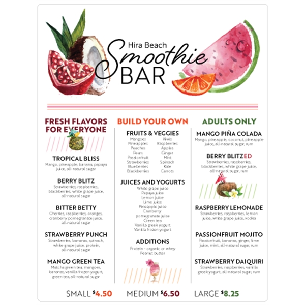 8.5" x 11" overlaminated white deluxe plastic menu with 4 color... from ASI 89910 Stouse, LLC