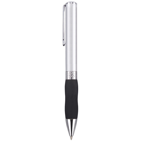 Brass twist-action ballpoint pen with a wide body, satin chrome finish,... from ASI 68190 Lungsal / Lungsal