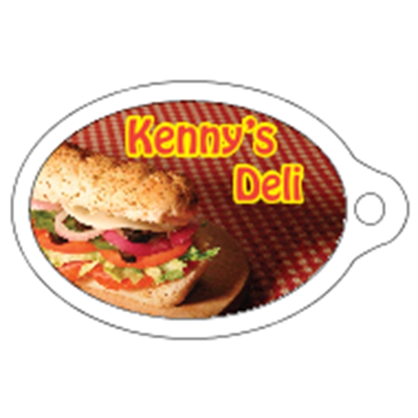 Oval shaped mini key tag made of .020" gloss white deluxe... from ASI 89910 Stouse, LLC