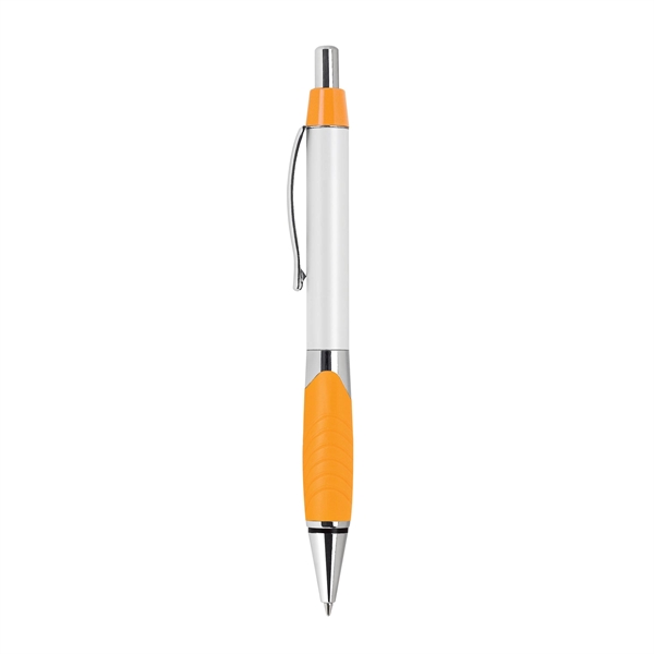 Aluminum click-action pen with a pearl white barrel, colored rubber grip,... from ASI 68190 Lungsal / Lungsal