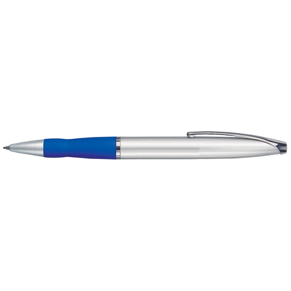 Metal click-action ballpoint pen with a colored rubberized grip, satin chrome-coated... from ASI 68190 Lungsal / Lungsal