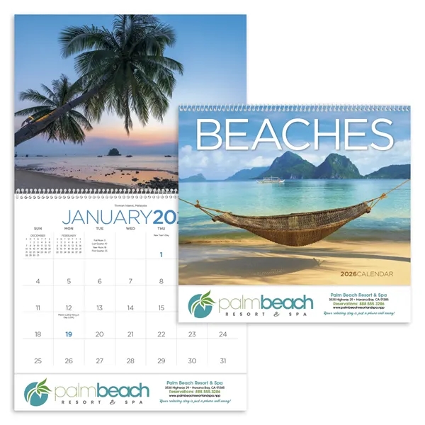 11 x 19 2024 Beaches calendar on 70# glossy paper with... from ASI 40480 Koozie Group / Norwood Triumph Calendar