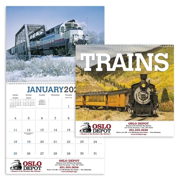 11 x 19 2024 Trains calendar on 70# glossy paper with... from ASI 40480 Koozie Group / Norwood Triumph Calendar