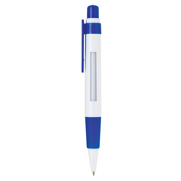 Plastic click-action pen with a dotted rubber grip and white body... from ASI 68190 Lungsal / Lungsal