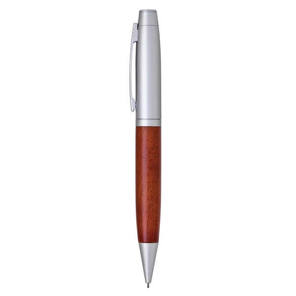 Twist-action mechanical pencil with satin chrome accents, brown wood barrel and... from ASI 68190 Lungsal / Lungsal