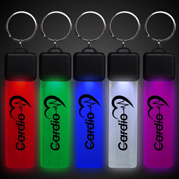 Promotional keychain with laser engraved graphics, bright LED lights and replaceable... from ASI 42016 Brighter Promotions Inc
