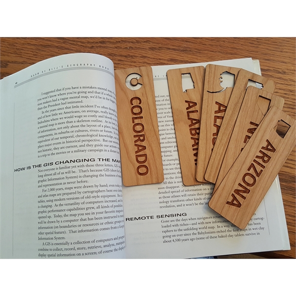 1.5" x 6" hardwood bookmark with laser engraving, Colorado state name... from ASI 92531 Unique Custom Products / UCP