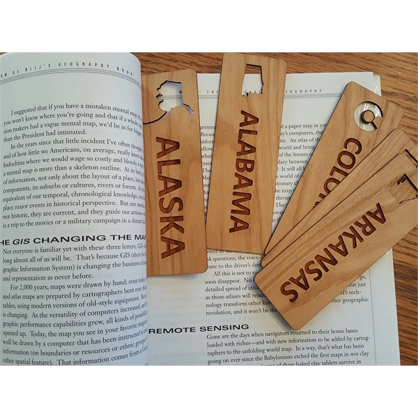 1.5" x 6" hardwood bookmark with laser engraving, Alaska state name... from ASI 92531 Unique Custom Products / UCP