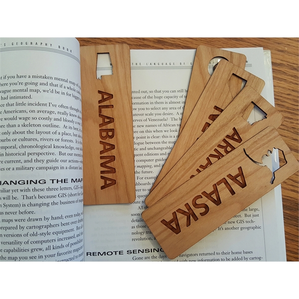 1.5" x 6" hardwood bookmark with laser engraving, Alabama state name... from ASI 92531 Unique Custom Products / UCP