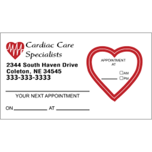 2" x 3.5" heart-themed appointment card made of white tag stock... from ASI 89910 Stouse, LLC