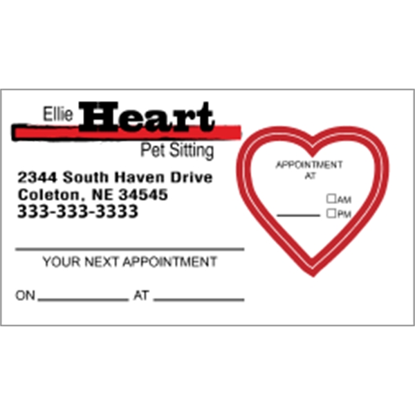 2" x 3.5" heart-themed appointment card made of white tag stock... from ASI 89910 Stouse, LLC