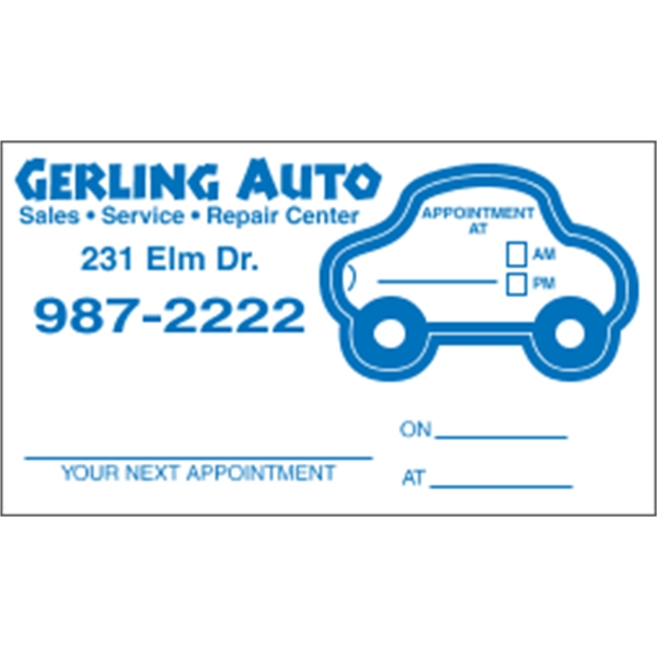 2" x 3.5" car-themed appointment card made of white tag stock... from ASI 89910 Stouse, LLC