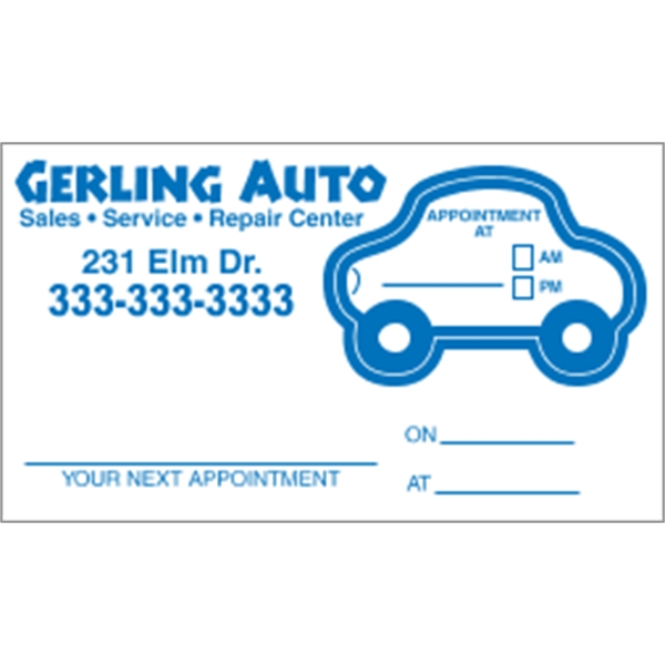 2" x 3.5" car-themed appointment card made of white tag stock... from ASI 89910 Stouse, LLC