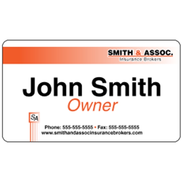 Business card made of .030" gloss white deluxe plastic with four... from ASI 89910 Stouse, LLC