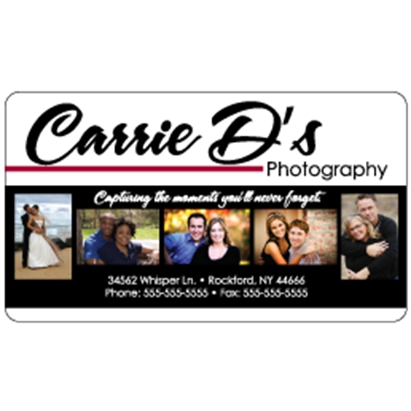 Business card made of .030" gloss white deluxe plastic with four... from ASI 89910 Stouse, LLC