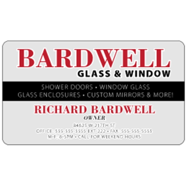 Business card made of .030" gloss clear deluxe plastic with four... from ASI 89910 Stouse, LLC
