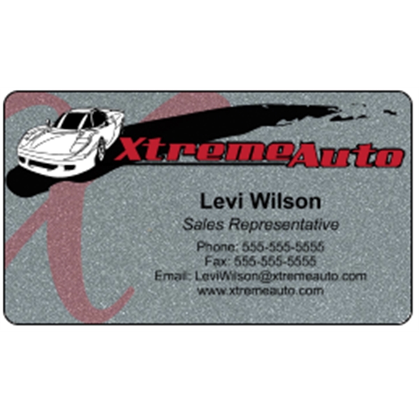 Business card made of .030" gloss silver deluxe plastic with four... from ASI 89910 Stouse, LLC