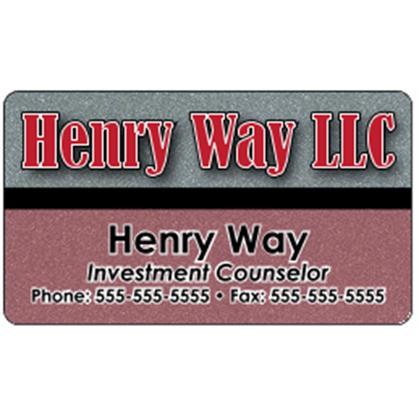 Business card made of .030" gloss silver deluxe plastic with four... from ASI 89910 Stouse, LLC