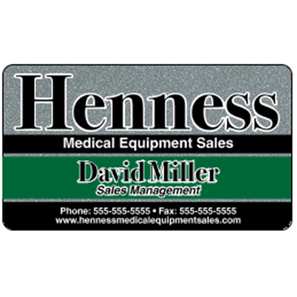 Business card made of .030" gloss silver deluxe plastic with four... from ASI 89910 Stouse, LLC