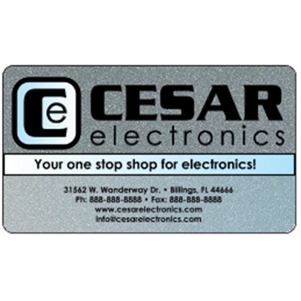 Business card made of .030" gloss silver deluxe plastic with four... from ASI 89910 Stouse, LLC
