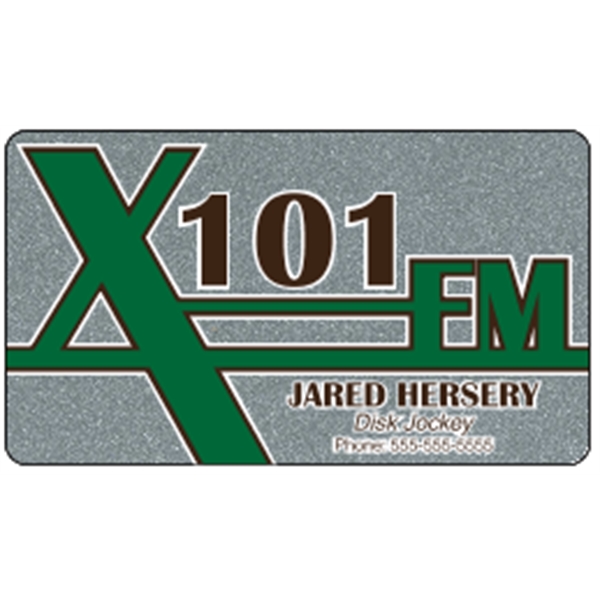 Business card made of .030" gloss silver deluxe plastic with four... from ASI 89910 Stouse, LLC