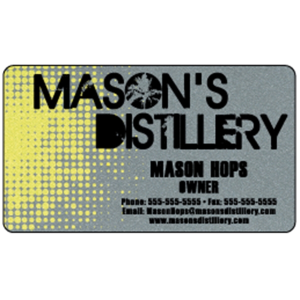 Business card made of .030" gloss silver deluxe plastic with four... from ASI 89910 Stouse, LLC