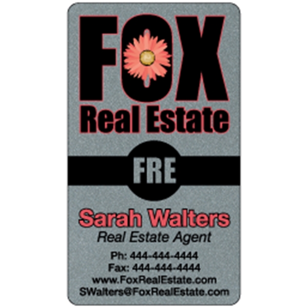 Business card made of .030" gloss silver deluxe plastic with four... from ASI 89910 Stouse, LLC