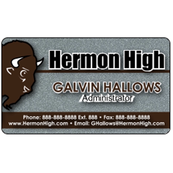 Business card made of .030" gloss silver deluxe plastic with four... from ASI 89910 Stouse, LLC