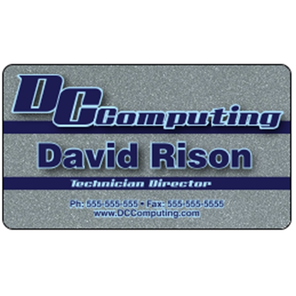 Business card made of .030" gloss silver deluxe plastic with four... from ASI 89910 Stouse, LLC
