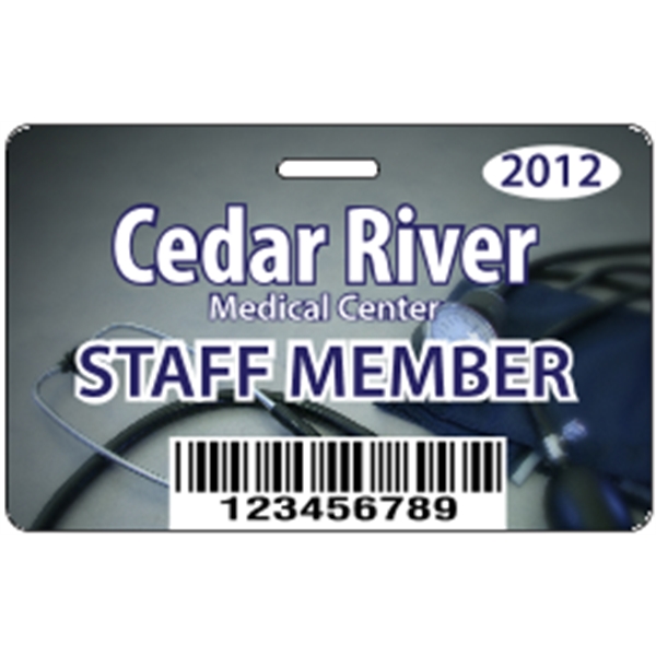 3.375" x 2.125" badge with top slot; made of .030" gloss... from ASI 89910 Stouse, LLC