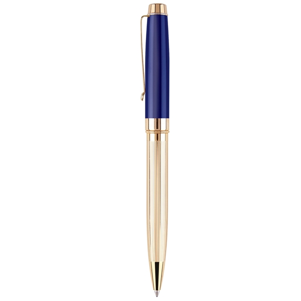 Metal twist-action ballpoint pen with polished gold textured lines and a... from ASI 68190 Lungsal / Lungsal