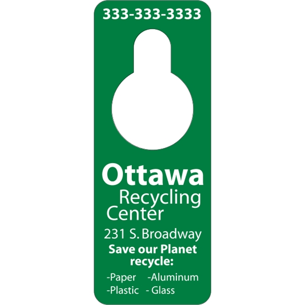 3.125" x 8.125" door knob hanger made of white tag stock... from ASI 89910 Stouse, LLC